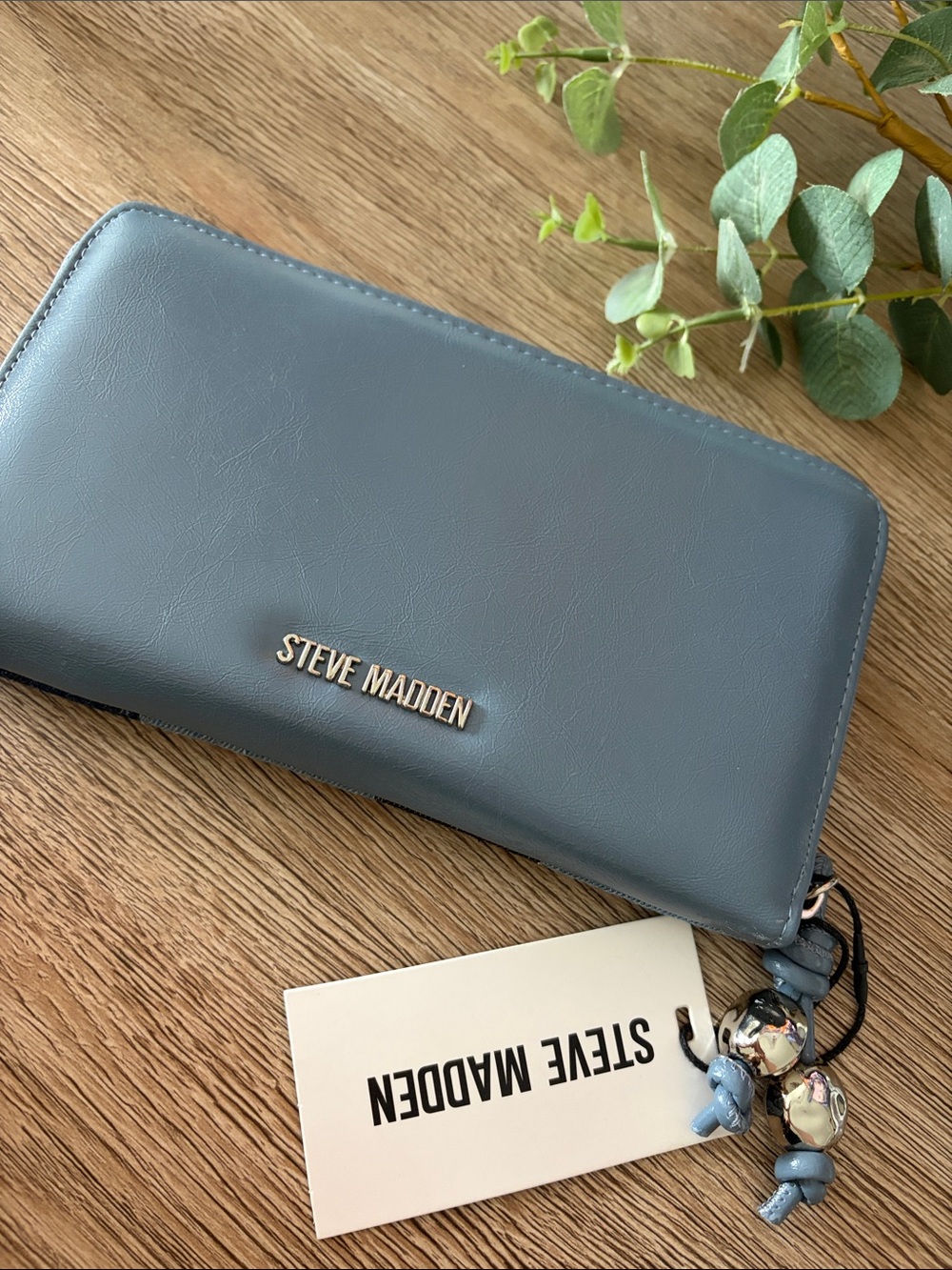 Steve Madden Slate Blue Zip-Around Card & Key Wallet